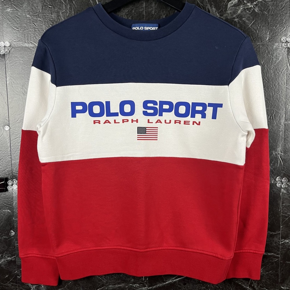 Polo Ralph Lauren Boy's Navy USA Flag Fleece Sweatshirt Medium (10-12)